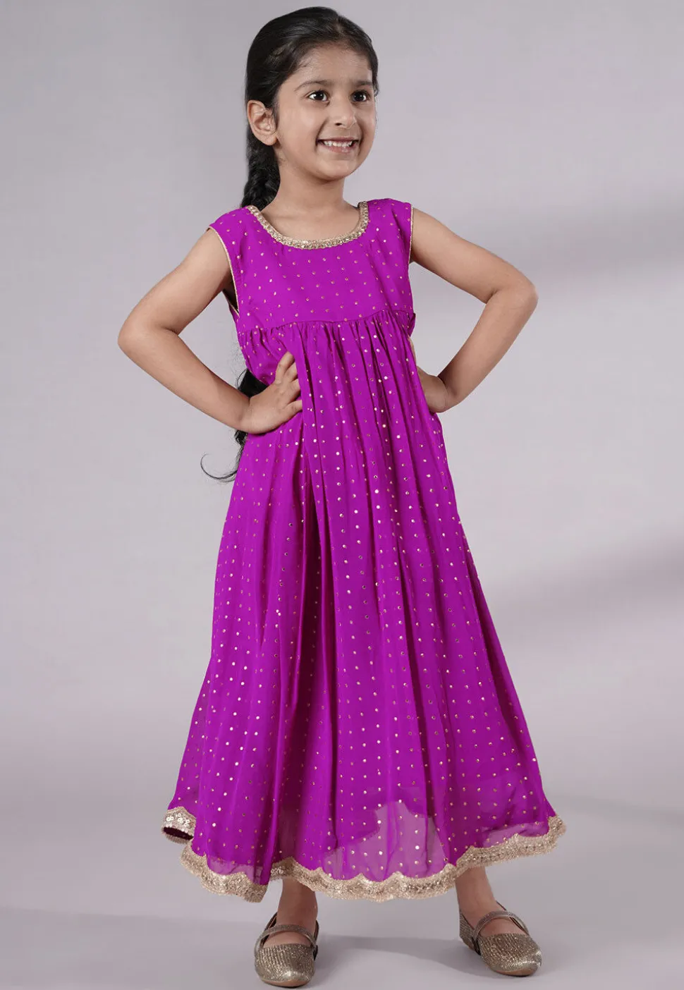 Embroidered Georgette Maxi Dress in Magenta