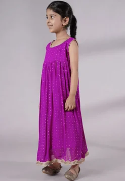 Embroidered Georgette Maxi Dress in Magenta