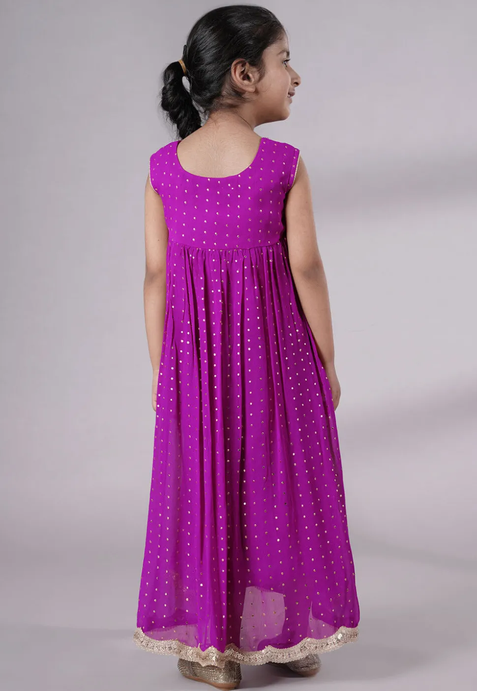 Embroidered Georgette Maxi Dress in Magenta