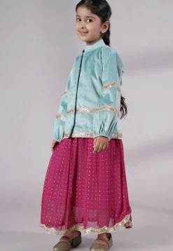 Embroidered Georgette Maxi Dress in Pink