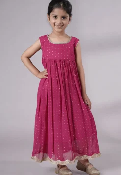 Embroidered Georgette Maxi Dress in Pink