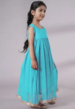 Embroidered Georgette Maxi Dress in Sky Blue