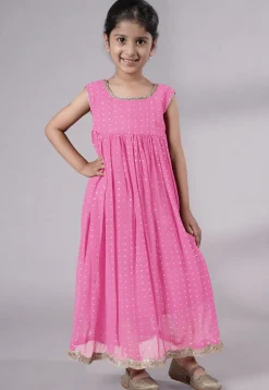 Embroidered Georgette Maxi Dress with Jacket in Pink