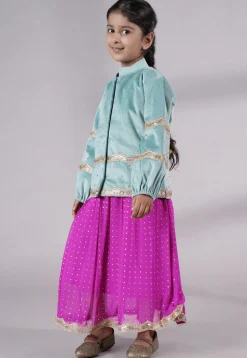 Embroidered Georgette Maxi Dress with Jacket in Fuchsia