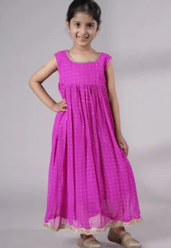 Embroidered Georgette Maxi Dress with Jacket in Fuchsia