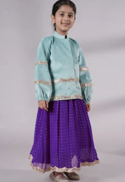 Embroidered Georgette Maxi Dress with Jacket in Purple