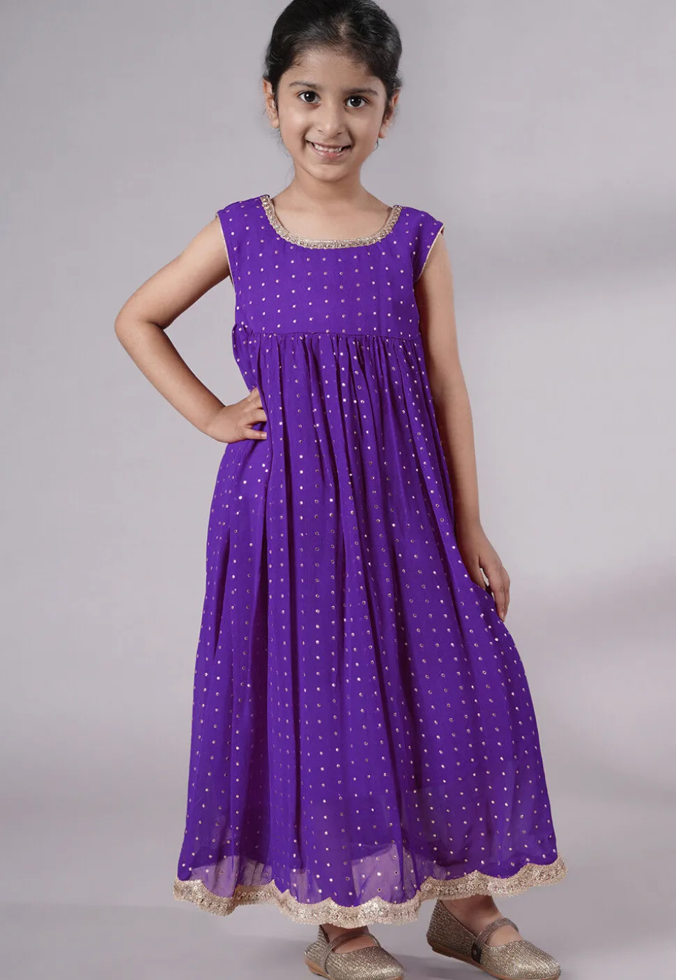 Embroidered Georgette Maxi Dress with Jacket in Purple