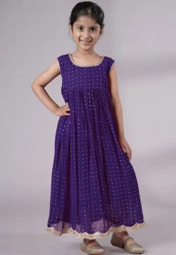 Embroidered Georgette Maxi Dress in Dark Purple