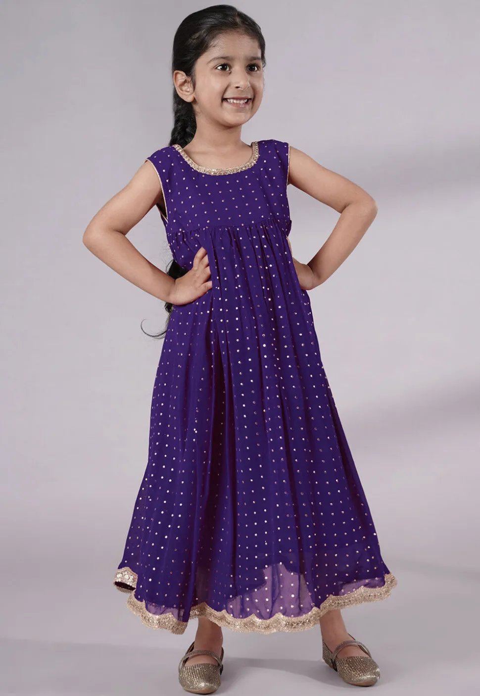 Embroidered Georgette Maxi Dress in Dark Purple