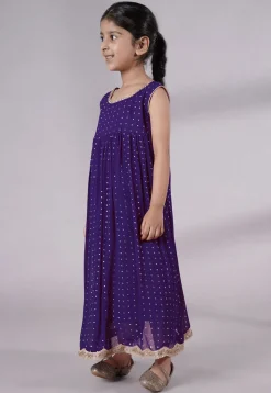 Embroidered Georgette Maxi Dress in Dark Purple