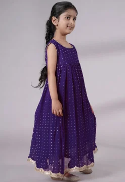 Embroidered Georgette Maxi Dress in Dark Purple