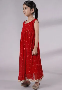 Embroidered Georgette Maxi Dress in Red