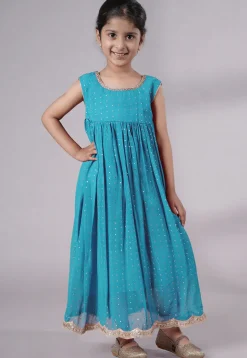 Embroidered Georgette Maxi Dress with Jacket in Sky Blue