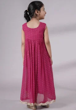 Embroidered Georgette Maxi Dress in Pink