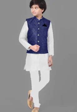 Embroidered Georgette Nehru Jacket in Royal Blue