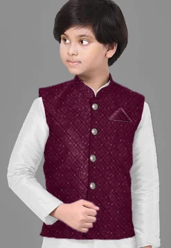 Embroidered Georgette Nehru Jacket in Wine