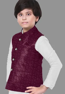 Embroidered Georgette Nehru Jacket in Wine