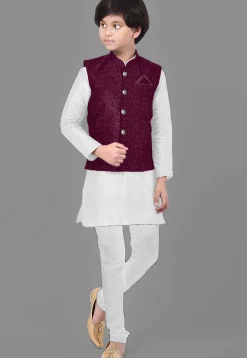 Embroidered Georgette Nehru Jacket in Wine