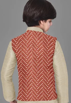 Embroidered Georgette Nehru Jacket in Rust
