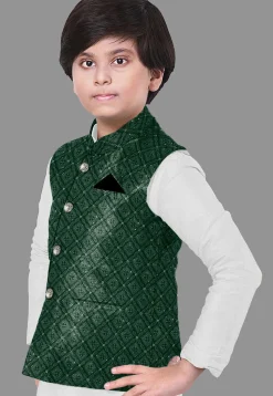 Embroidered Georgette Nehru Jacket in Dark Green