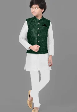 Embroidered Georgette Nehru Jacket in Dark Green