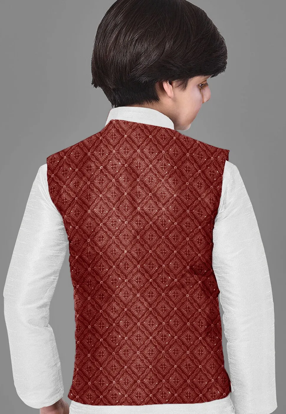 Embroidered Georgette Nehru Jacket in Maroon