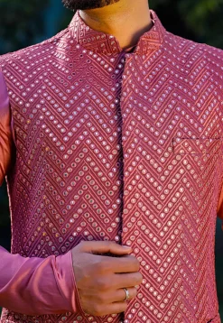 Embroidered Georgette Nehru Jacket in Pink