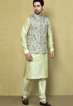Embroidered Georgette Nehru Jacket in Pastel Green