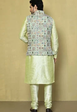 Embroidered Georgette Nehru Jacket in Pastel Green
