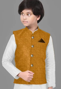 Embroidered Georgette Nehru Jacket in Mustard