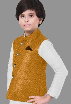 Embroidered Georgette Nehru Jacket in Mustard