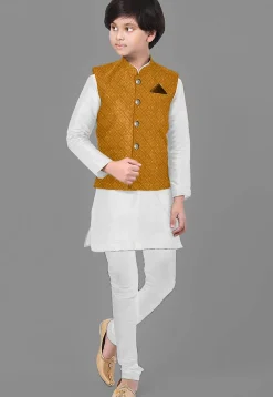 Embroidered Georgette Nehru Jacket in Mustard