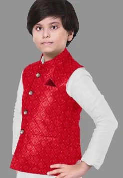 Embroidered Georgette Nehru Jacket in Red