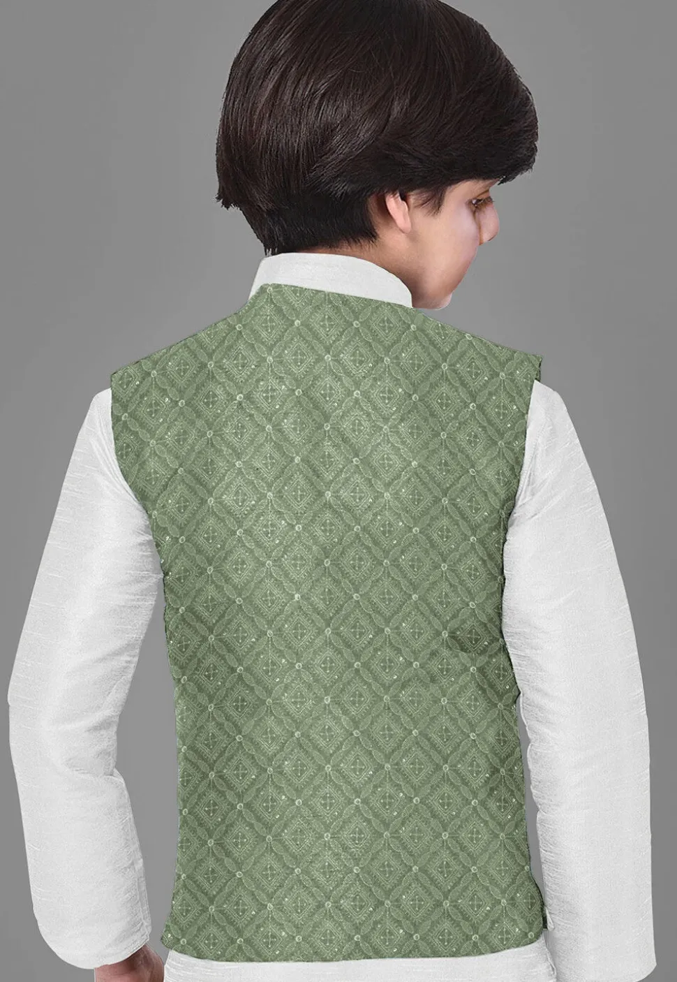 Embroidered Georgette Nehru Jacket in Dusty Green