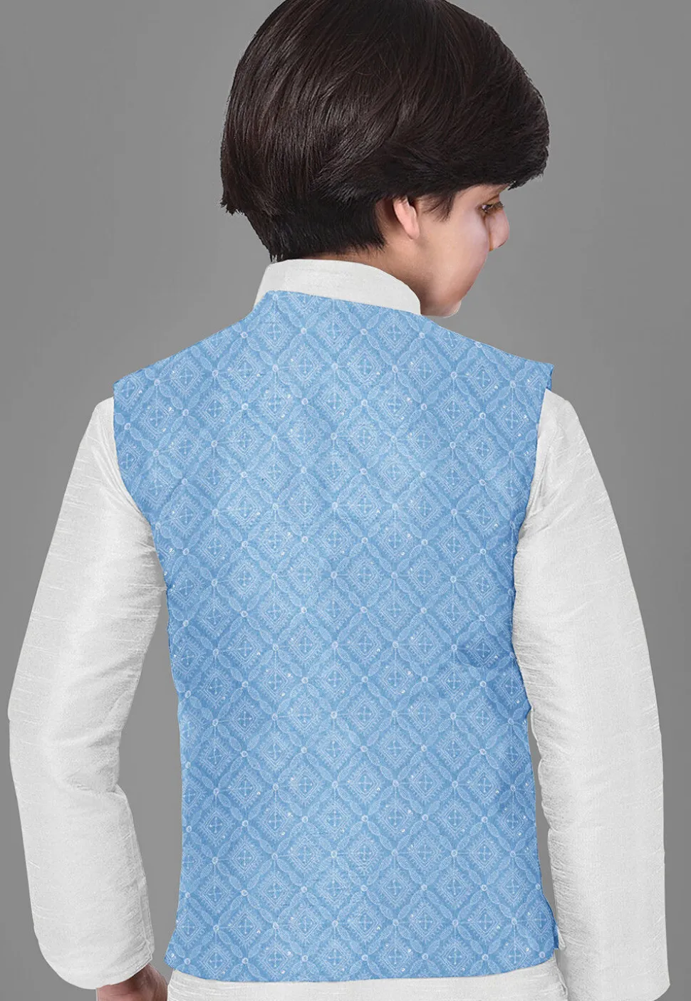 Embroidered Georgette Nehru Jacket in Sky Blue