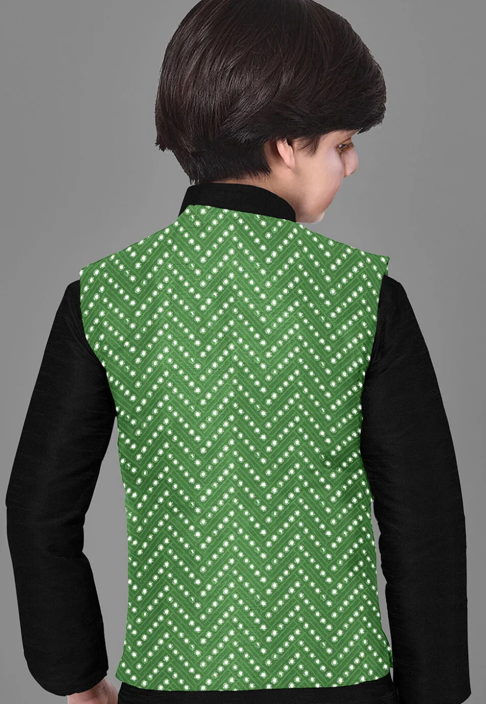 Embroidered Georgette Nehru Jacket in Light Green
