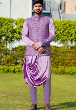 Embroidered Georgette Nehru Jacket in Light Purple