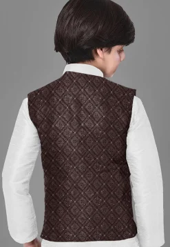 Embroidered Georgette Nehru Jacket in Brown
