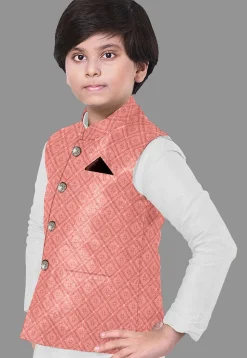 Embroidered Georgette Nehru Jacket in Dark Peach
