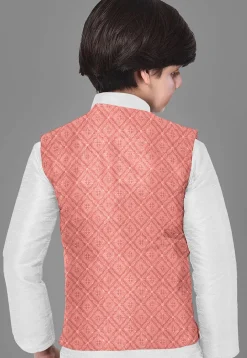 Embroidered Georgette Nehru Jacket in Dark Peach