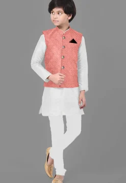 Embroidered Georgette Nehru Jacket in Dark Peach