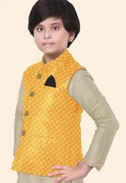 Embroidered Georgette Nehru Jacket in Mustard