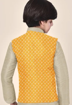 Embroidered Georgette Nehru Jacket in Mustard