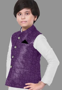 Embroidered Georgette Nehru Jacket in Purple