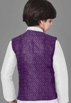 Embroidered Georgette Nehru Jacket in Purple