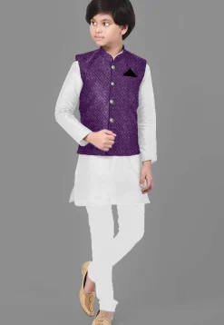 Embroidered Georgette Nehru Jacket in Purple