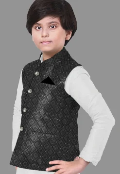 Embroidered Georgette Nehru Jacket in Black