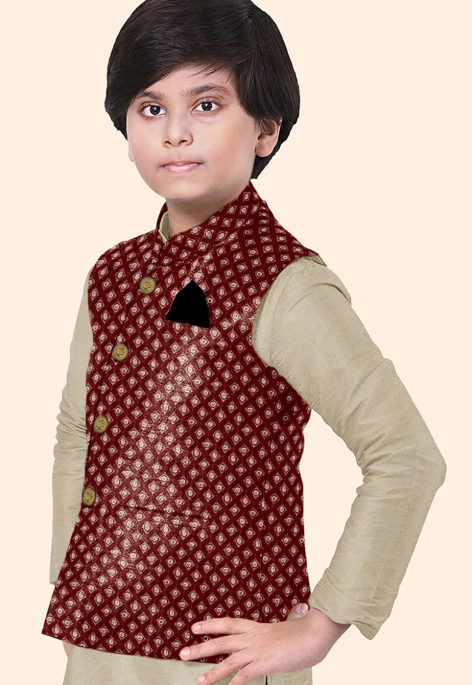 Embroidered Georgette Nehru Jacket in Maroon