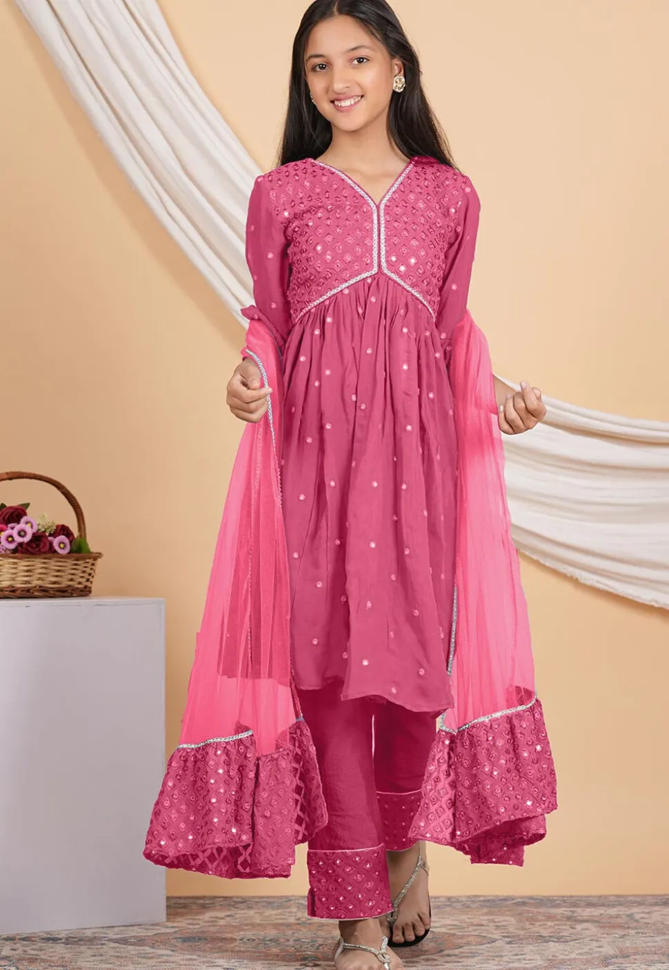 Embroidered Georgette Pakistani Suit in Pink