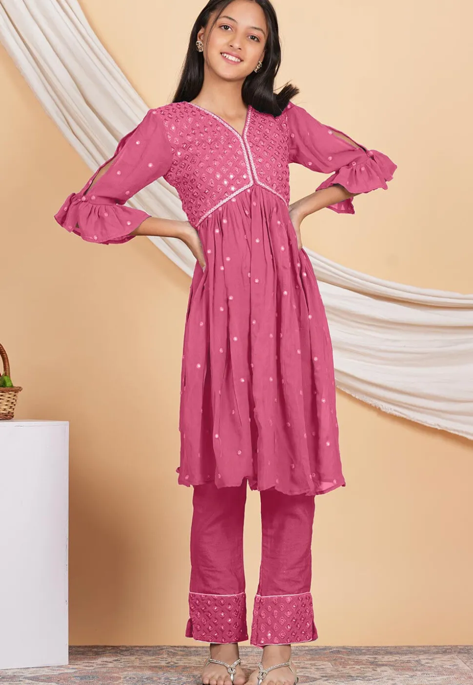 Embroidered Georgette Pakistani Suit in Pink